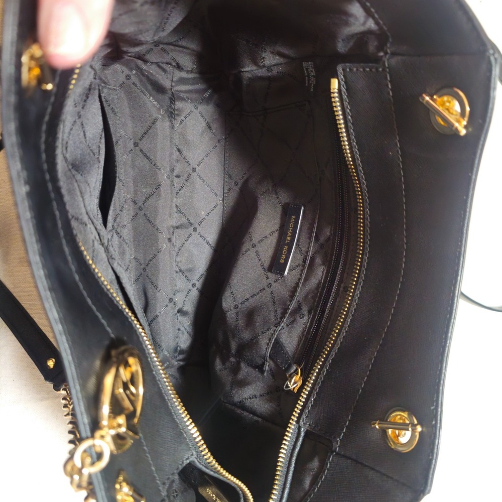 Michael Kors Jet Set Travel Tote Bag Large Chain Black Saffiano Leather NWT - Picture 9 of 16